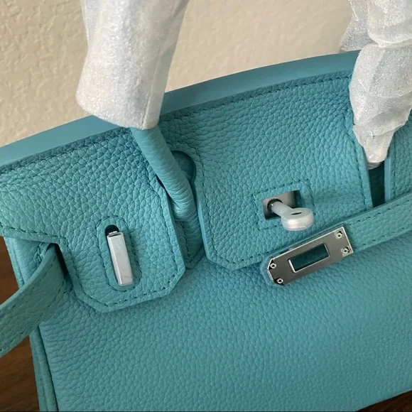 Turquoise Mini 20 Pebble Leather Lock Key Belted Satchel Bag Crossbody S14/B1 - Picture 11 of 13